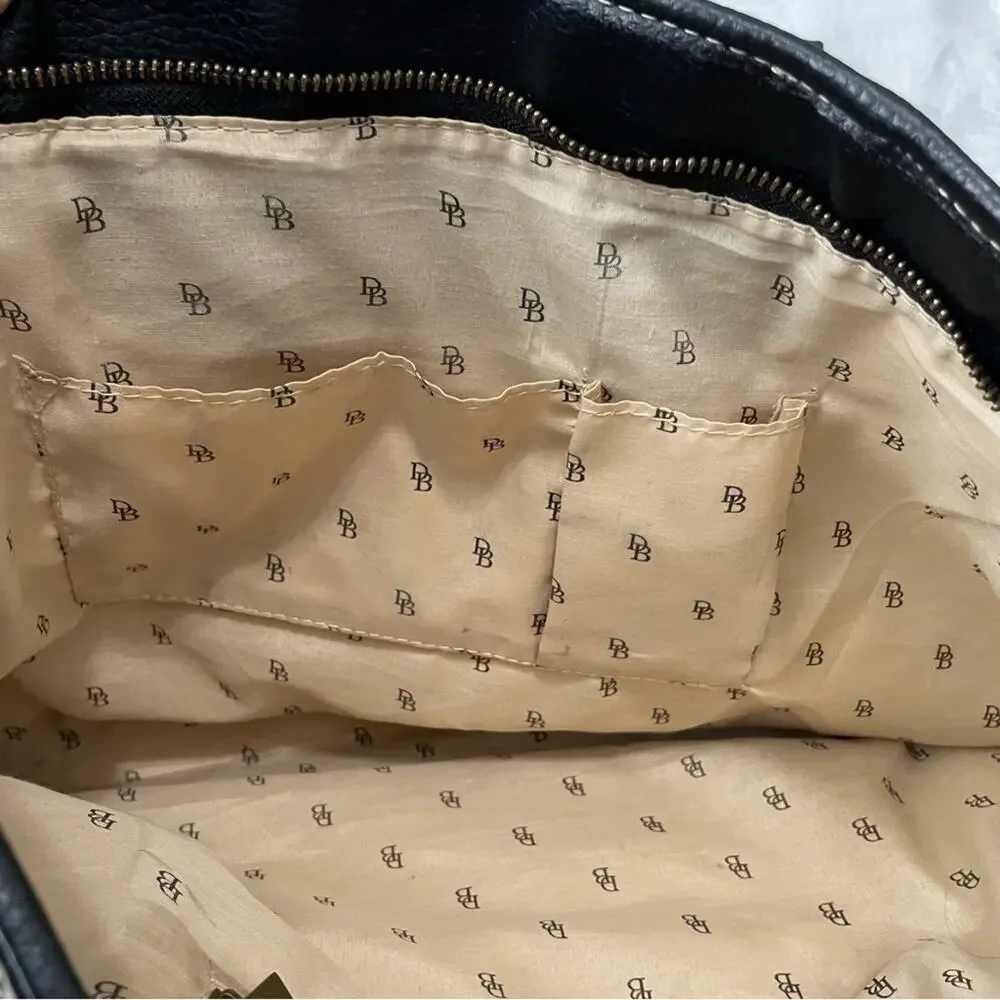 Dooney & Bourke tan logo brown large satchel zippers inner pockets